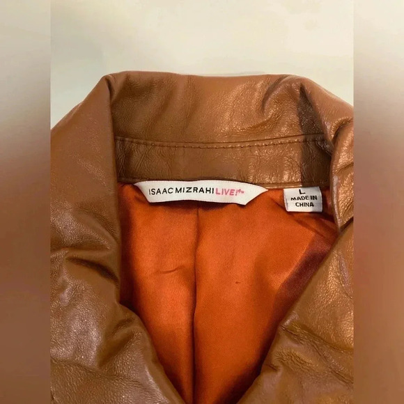 Isaac Mizrahi Live Cogniac Leather Jacket Size L - Picture 6 of 8